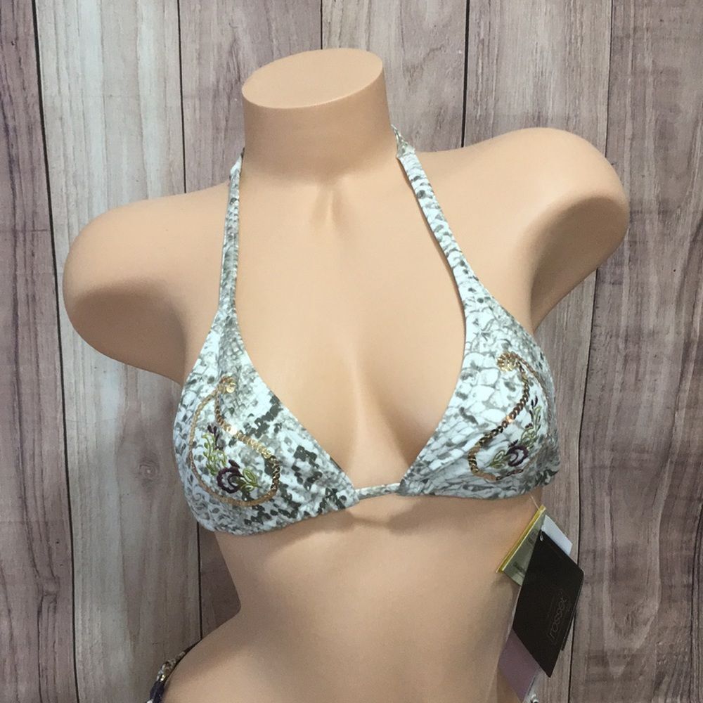 New! Snakeskin Sequin CIA Maritima Snakeprint Sequin embroideredHalterTop Bikini